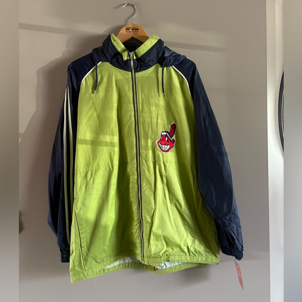 STARTER Cleveland Indians Bright Green and Dark Blue Raincoat